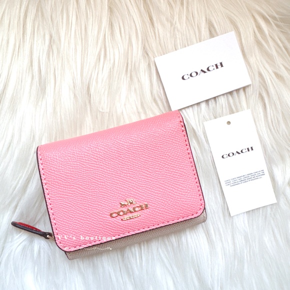 NWT Coach Small Trifold Colorblock Wallet Candy Pink Multi White 2923